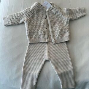Bonpoint Cream Knit Cardigan and Ribbed Pant Set